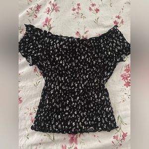black floral no shoulder fitted crop